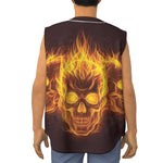 Three Flaming Skull Print Sleeveless Baseball Jersey