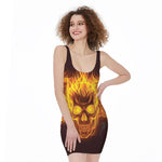 Three Flaming Skull Print Sleeveless Bodycon Dress