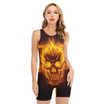 Three Flaming Skull Print Sleeveless One Piece Swimsuit
