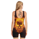 Three Flaming Skull Print Sleeveless One Piece Swimsuit