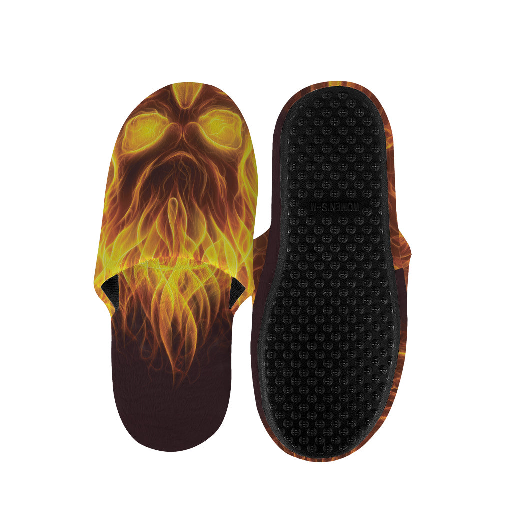 Three Flaming Skull Print Slippers