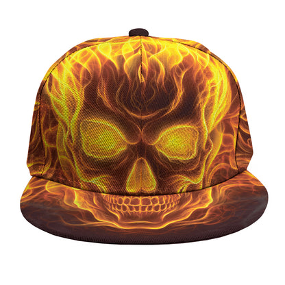 Three Flaming Skull Print Snapback Cap