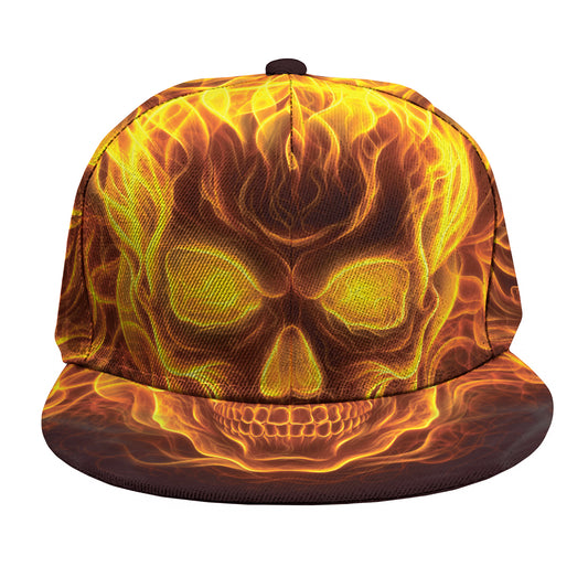 Three Flaming Skull Print Snapback Cap