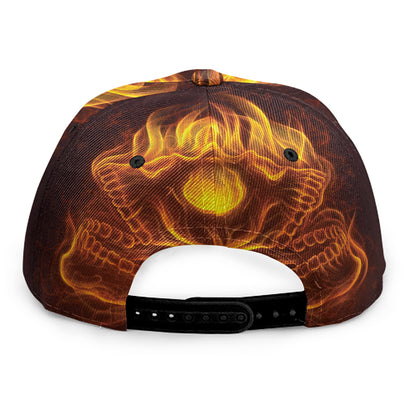 Three Flaming Skull Print Snapback Cap