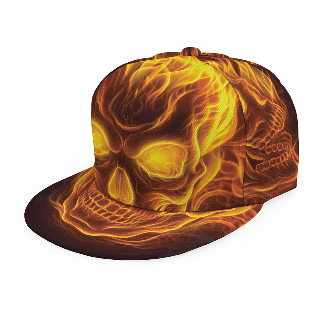 Three Flaming Skull Print Snapback Cap