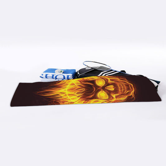 Three Flaming Skull Print Sports Towel