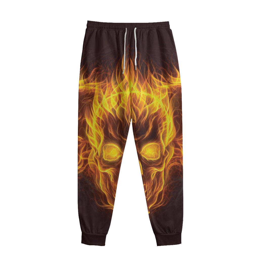 Three Flaming Skull Print Sweatpants