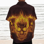 Three Flaming Skull Print Textured Short Sleeve Shirt