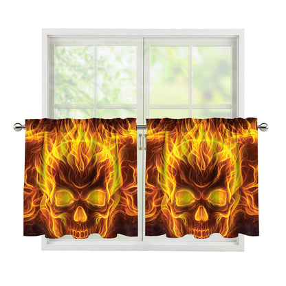 Three Flaming Skull Print Tier Curtains