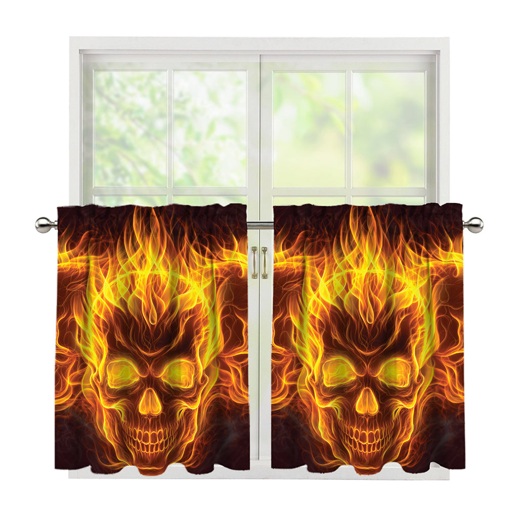 Three Flaming Skull Print Tier Curtains