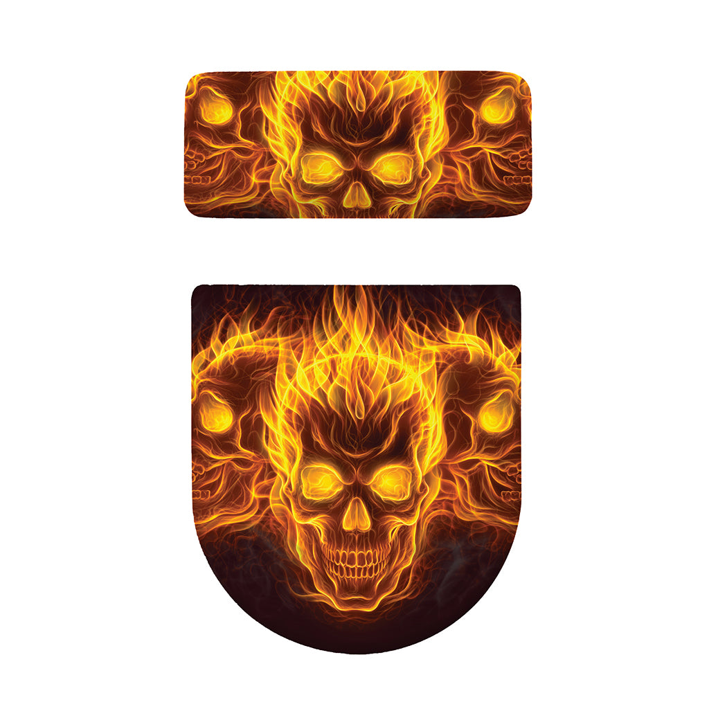 Three Flaming Skull Print Toilet Lid And Tank Cover Set