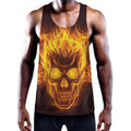 Three Flaming Skull Print Men's Workout Tank Top