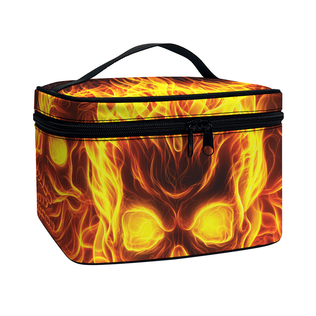 Three Flaming Skull Print Travel Makeup Bag