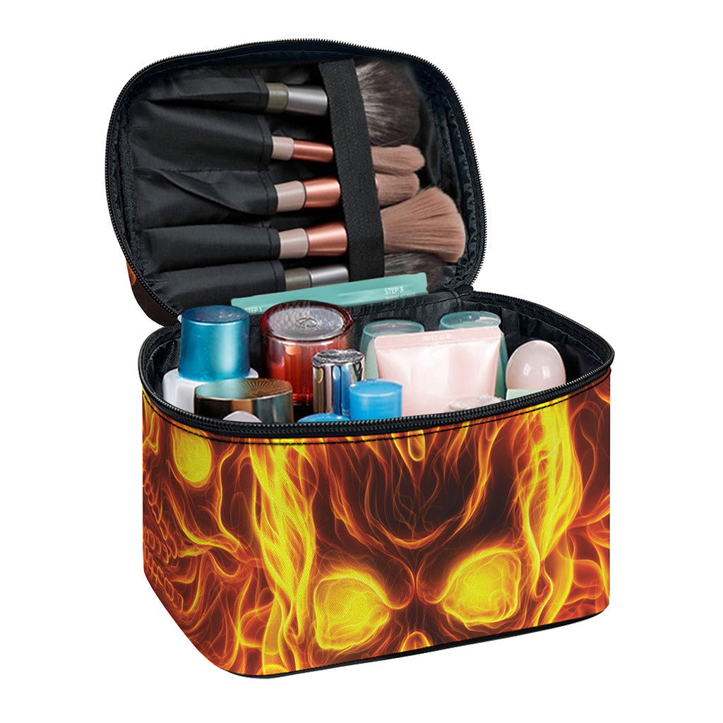 Three Flaming Skull Print Travel Makeup Bag