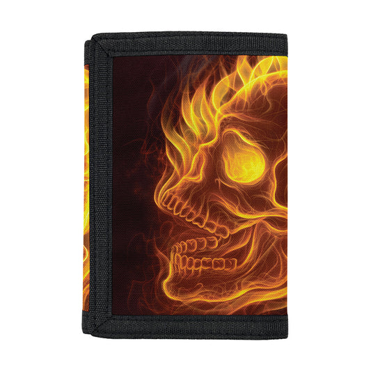 Three Flaming Skull Print Trifold Wallet