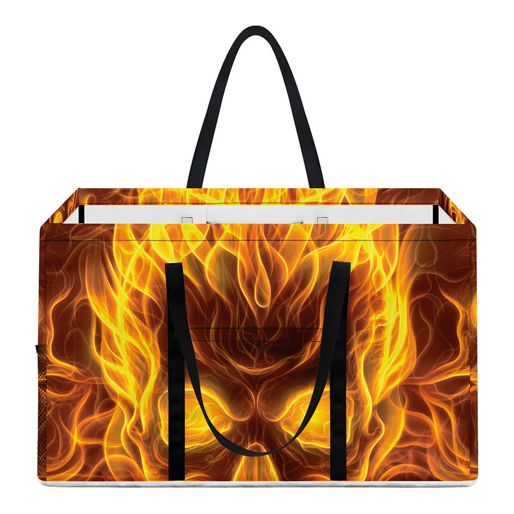 Three Flaming Skull Print Utility Tote Bag