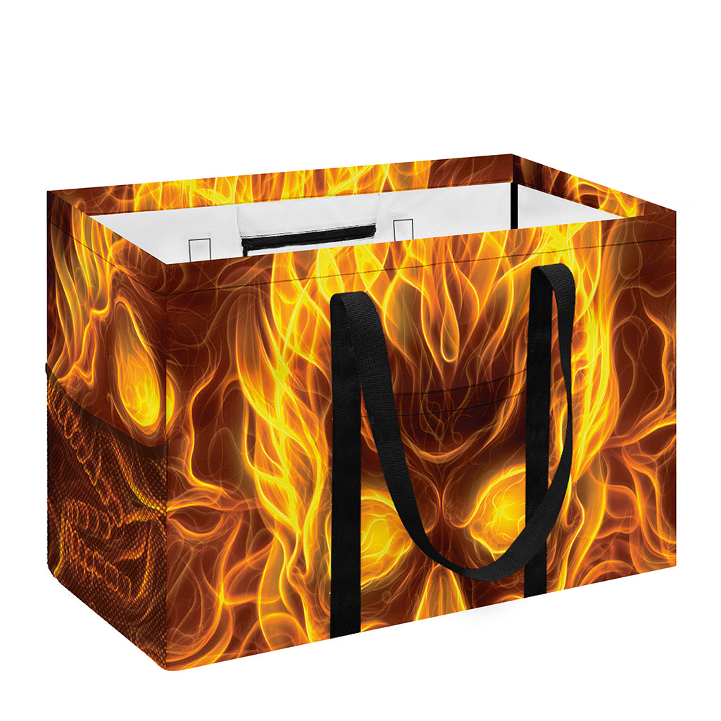 Three Flaming Skull Print Utility Tote Bag