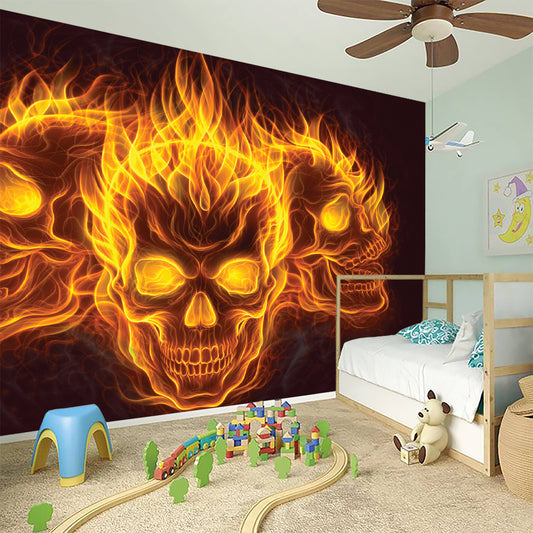 Three Flaming Skull Print Wall Sticker
