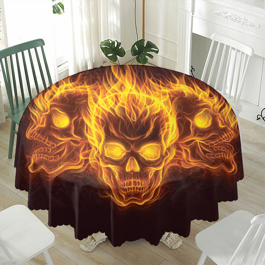 Three Flaming Skull Print Waterproof Round Tablecloth