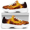 Three Flaming Skull Print White Chunky Shoes