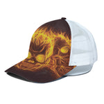Three Flaming Skull Print White Mesh Trucker Cap