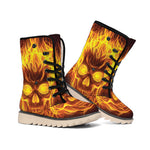 Three Flaming Skull Print Winter Boots
