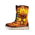 Three Flaming Skull Print Winter Boots