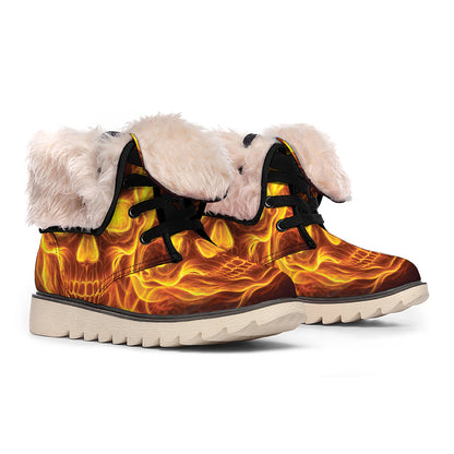 Three Flaming Skull Print Winter Boots