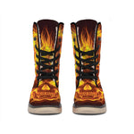 Three Flaming Skull Print Winter Boots