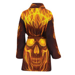 Three Flaming Skull Print Women's Bathrobe