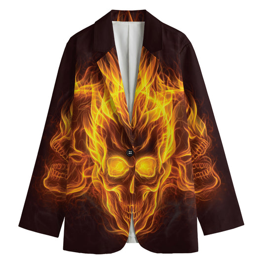 Three Flaming Skull Print Women's Blazer