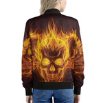 Three Flaming Skull Print Women's Bomber Jacket