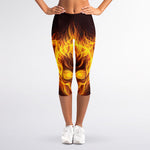 Three Flaming Skull Print Women's Capri Leggings
