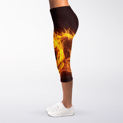Three Flaming Skull Print Women's Capri Leggings
