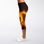 Three Flaming Skull Print Women's Capri Leggings