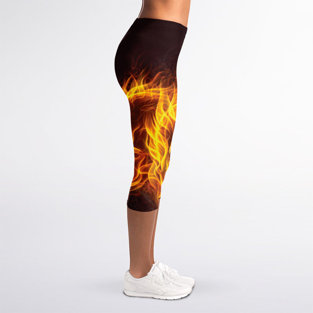 Three Flaming Skull Print Women's Capri Leggings