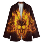 Three Flaming Skull Print Women's Cotton Blazer