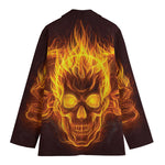Three Flaming Skull Print Women's Cotton Blazer