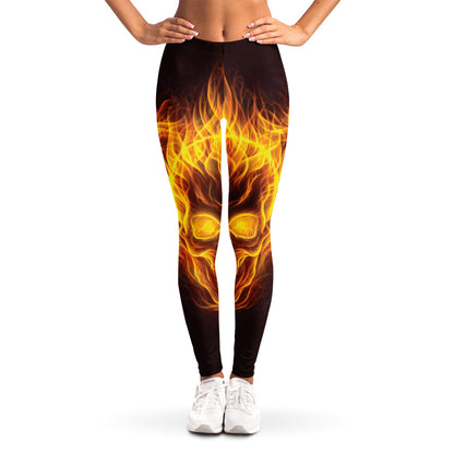 Three Flaming Skull Print Women's Leggings