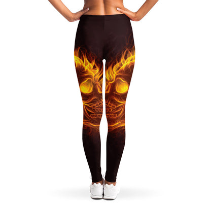 Three Flaming Skull Print Women's Leggings