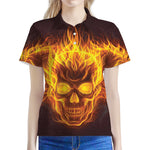 Three Flaming Skull Print Women's Polo Shirt