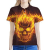 Three Flaming Skull Print Women's Polo Shirt