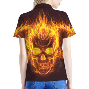 Three Flaming Skull Print Women's Polo Shirt