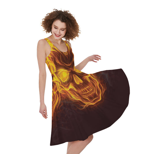 Three Flaming Skull Print Women's Sleeveless Dress