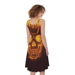 Three Flaming Skull Print Women's Sleeveless Dress