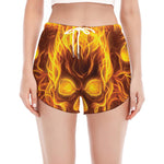 Three Flaming Skull Print Women's Split Running Shorts