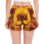 Three Flaming Skull Print Women's Split Running Shorts