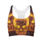 Three Flaming Skull Print Women's Sports Bra