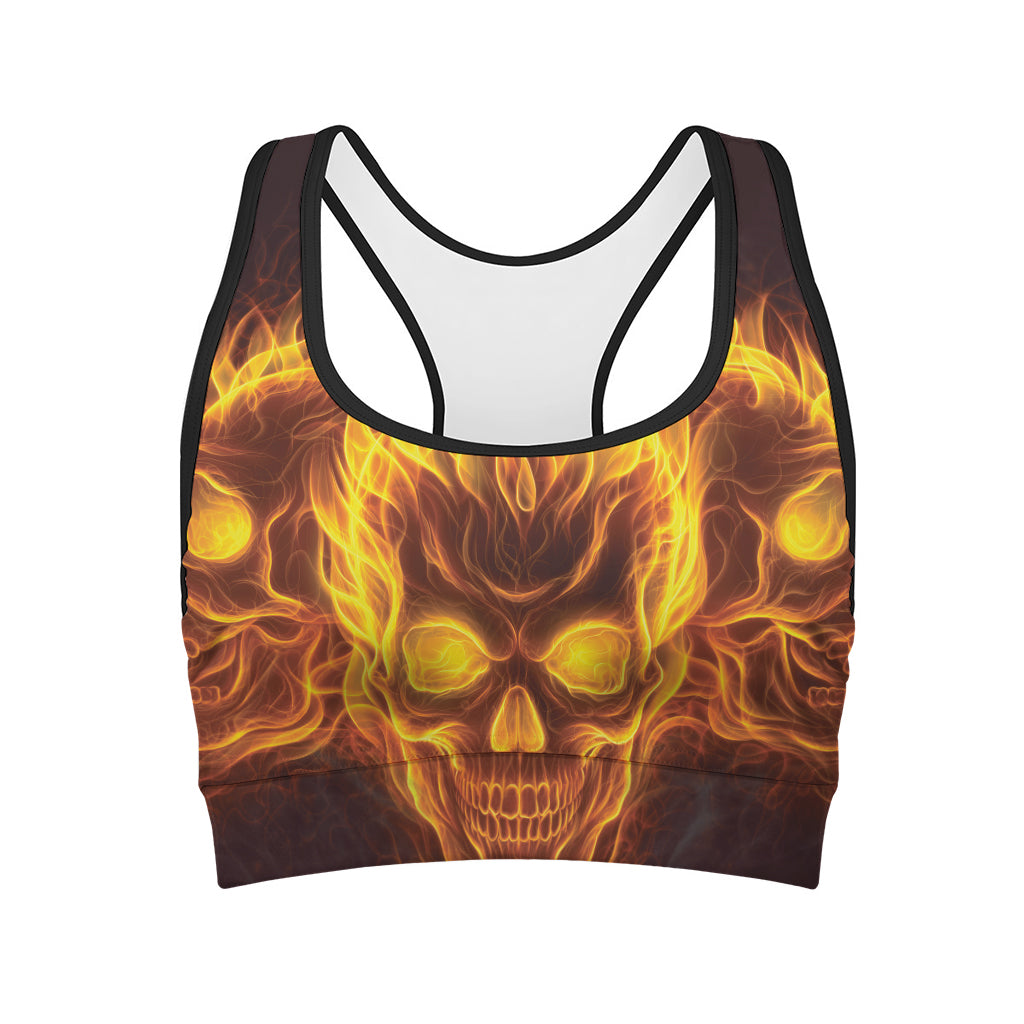 Three Flaming Skull Print Women's Sports Bra