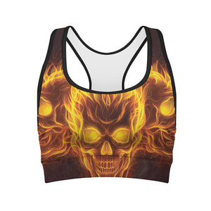 Three Flaming Skull Print Women's Sports Bra